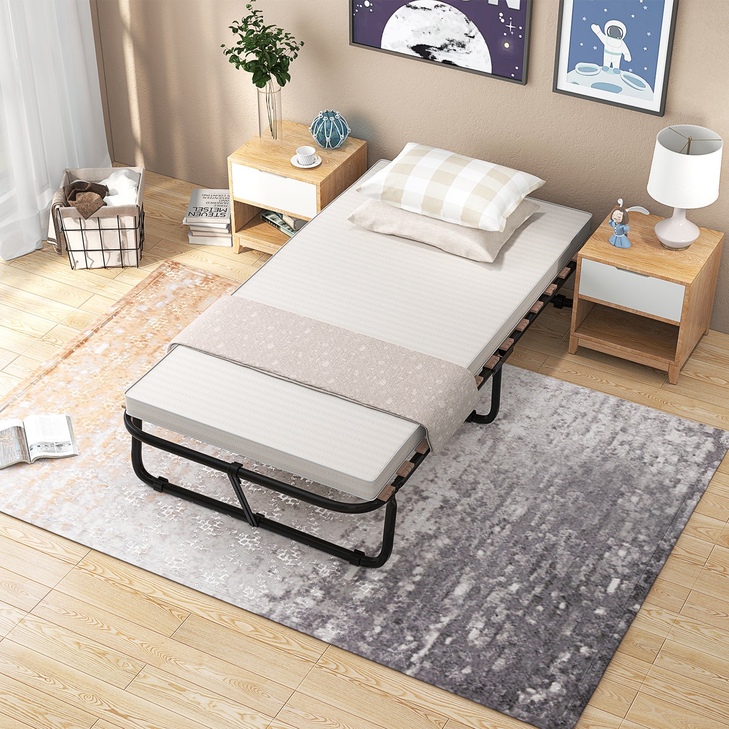 Compact Twin Folding Guest Bed with Memory Foam Mattress - Made in Italy