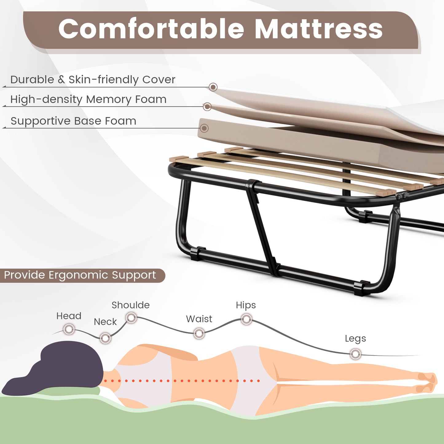 Compact Twin Folding Guest Bed with Memory Foam Mattress - Made in Italy