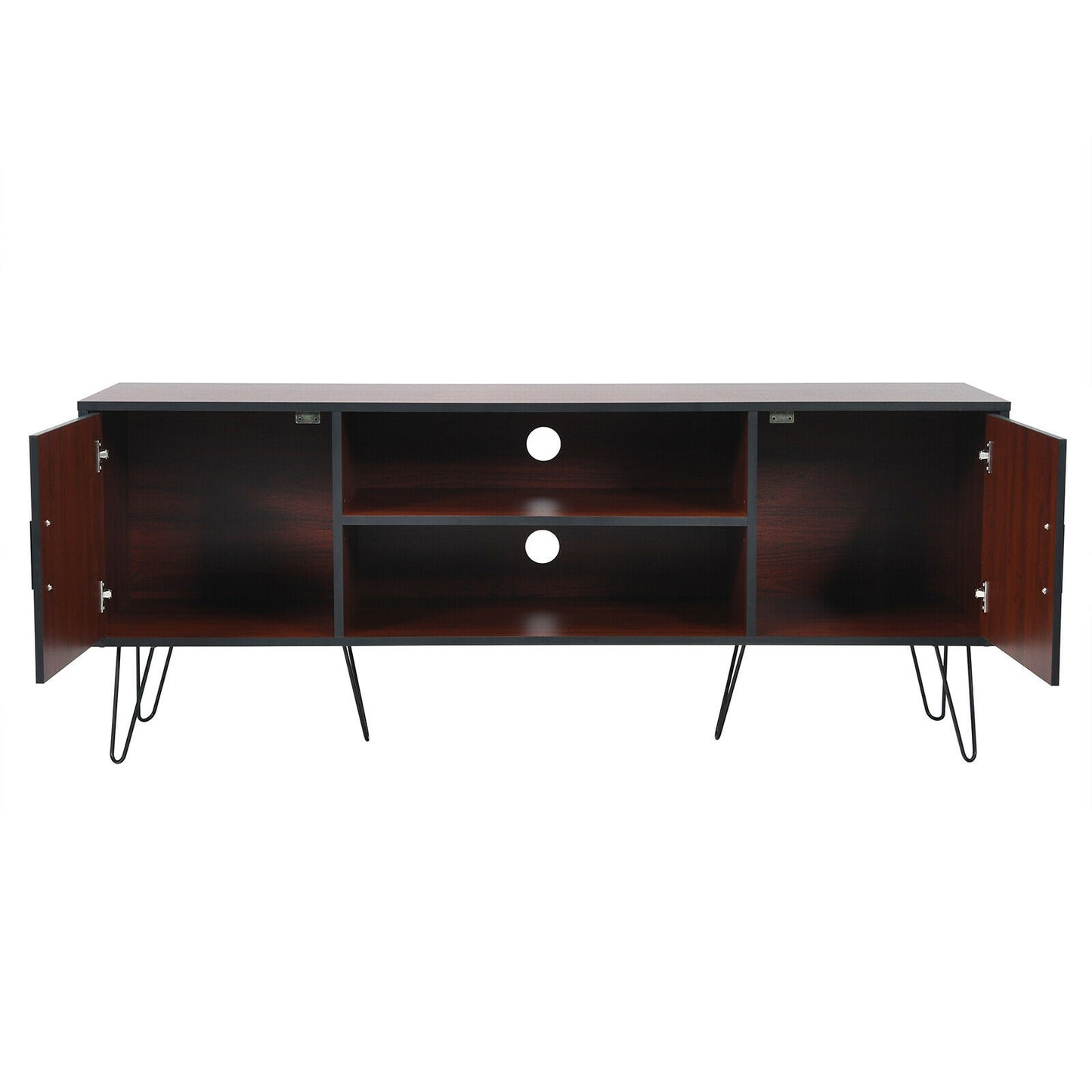 59 Inch Mid-Century TV Stand for TVs up to 65 Inch with Storage and Metal Legs - Brown