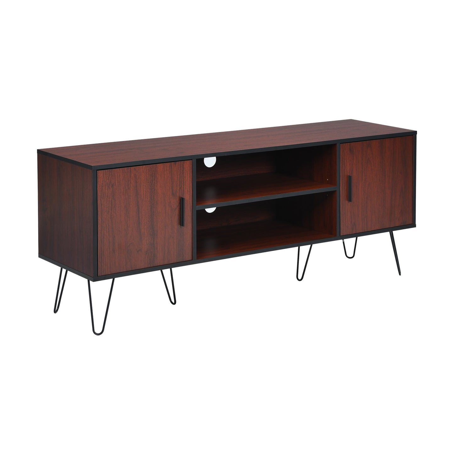 59 Inch Mid-Century TV Stand for TVs up to 65 Inch with Storage and Metal Legs - Brown