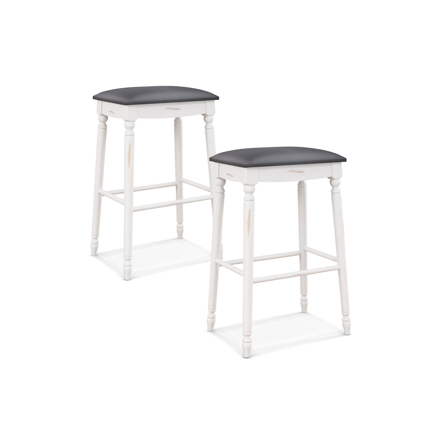 Set of 2 Bar Stools with Padded Cushions and Solid Wood Legs 29"