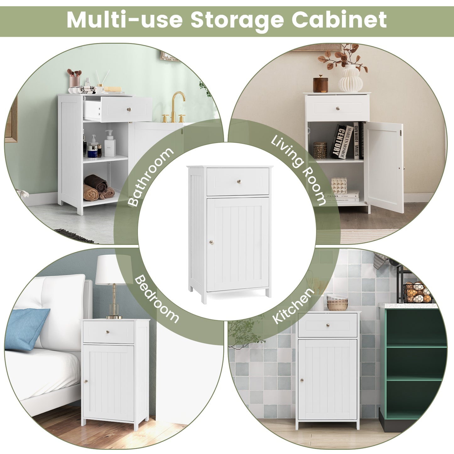 White Bathroom Cabinet with Adjustable Shelf & Drawer