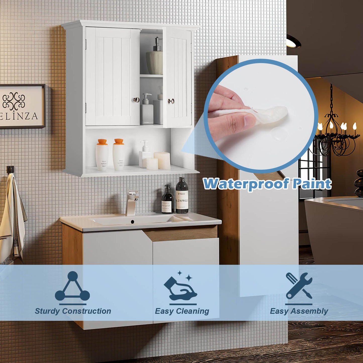 Wall-Mounted Bathroom Storage Cabinet with Doors & Adjustable Shelves