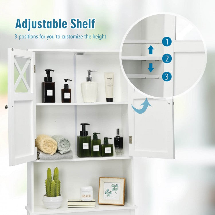 2 Door Over-the-Toilet Storage Cabinet with Adjustable Shelf & Tempered Glass Door