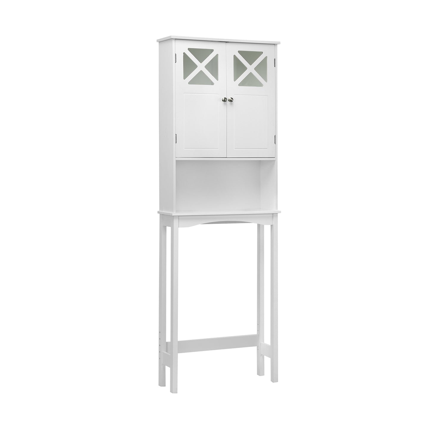 2 Door Over-the-Toilet Storage Cabinet with Adjustable Shelf & Tempered Glass Door