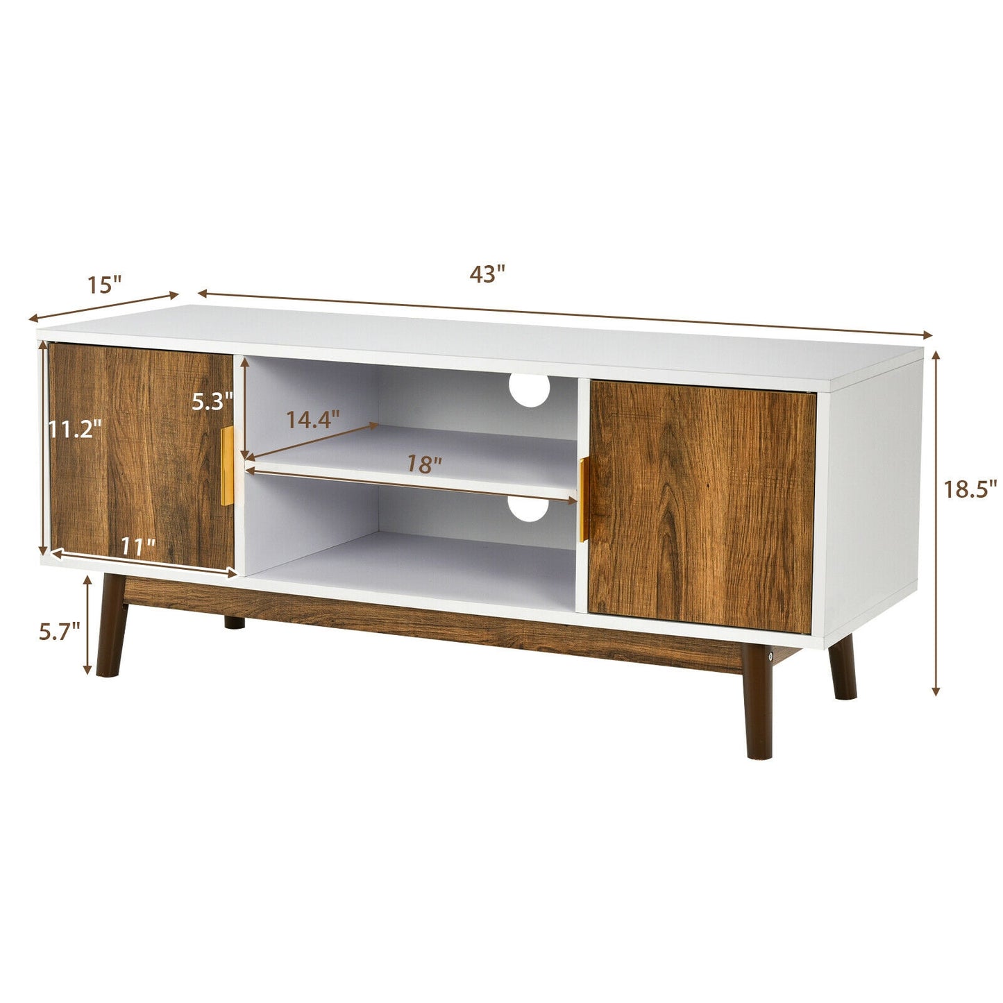 Wood TV Stand with 2 Doors, Open Storage, and Cable Management for TVs up to 50 Inch