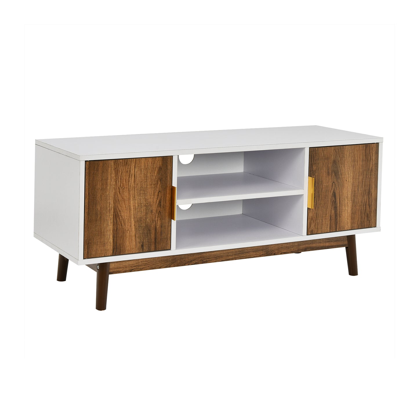 Wood TV Stand with 2 Doors, Open Storage, and Cable Management for TVs up to 50 Inch