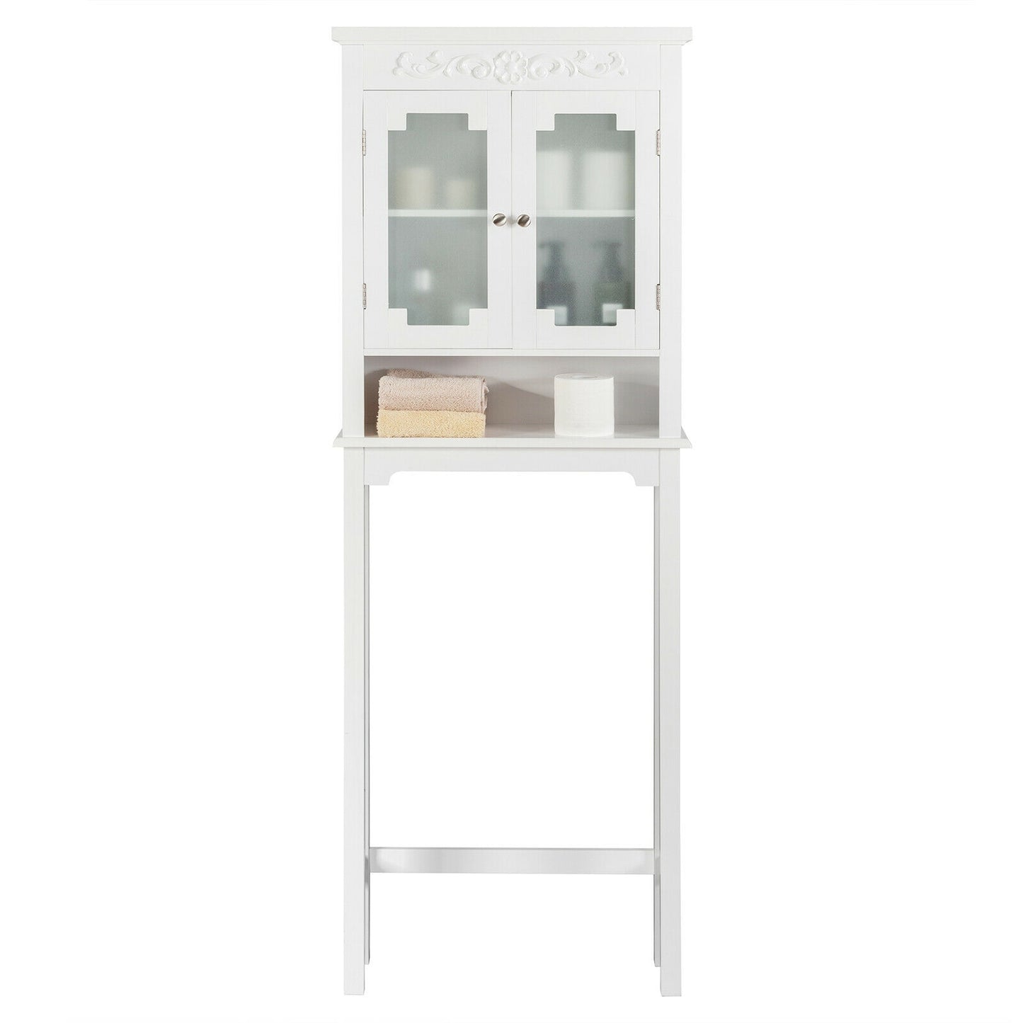 3 Tier Bathroom Space Saver Toilet Rack with Adjustable Shelf and Carved Top Design