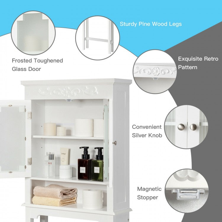 3 Tier Bathroom Space Saver Toilet Rack with Adjustable Shelf and Carved Top Design