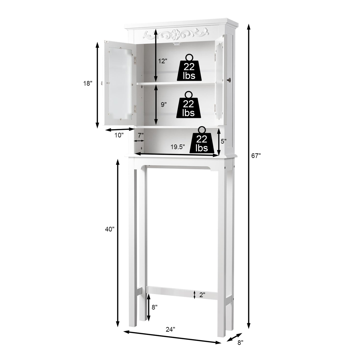 3 Tier Bathroom Space Saver Toilet Rack with Adjustable Shelf and Carved Top Design