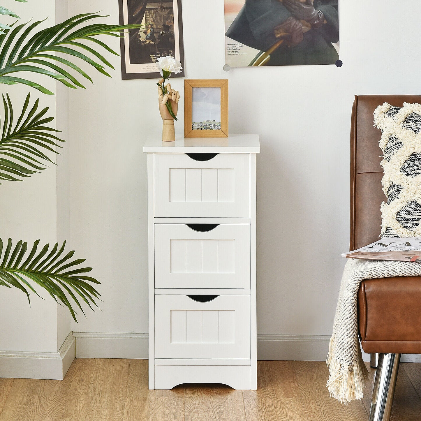 Elegant 3 Tier Freestanding Wooden Bathroom Storage Cabinet