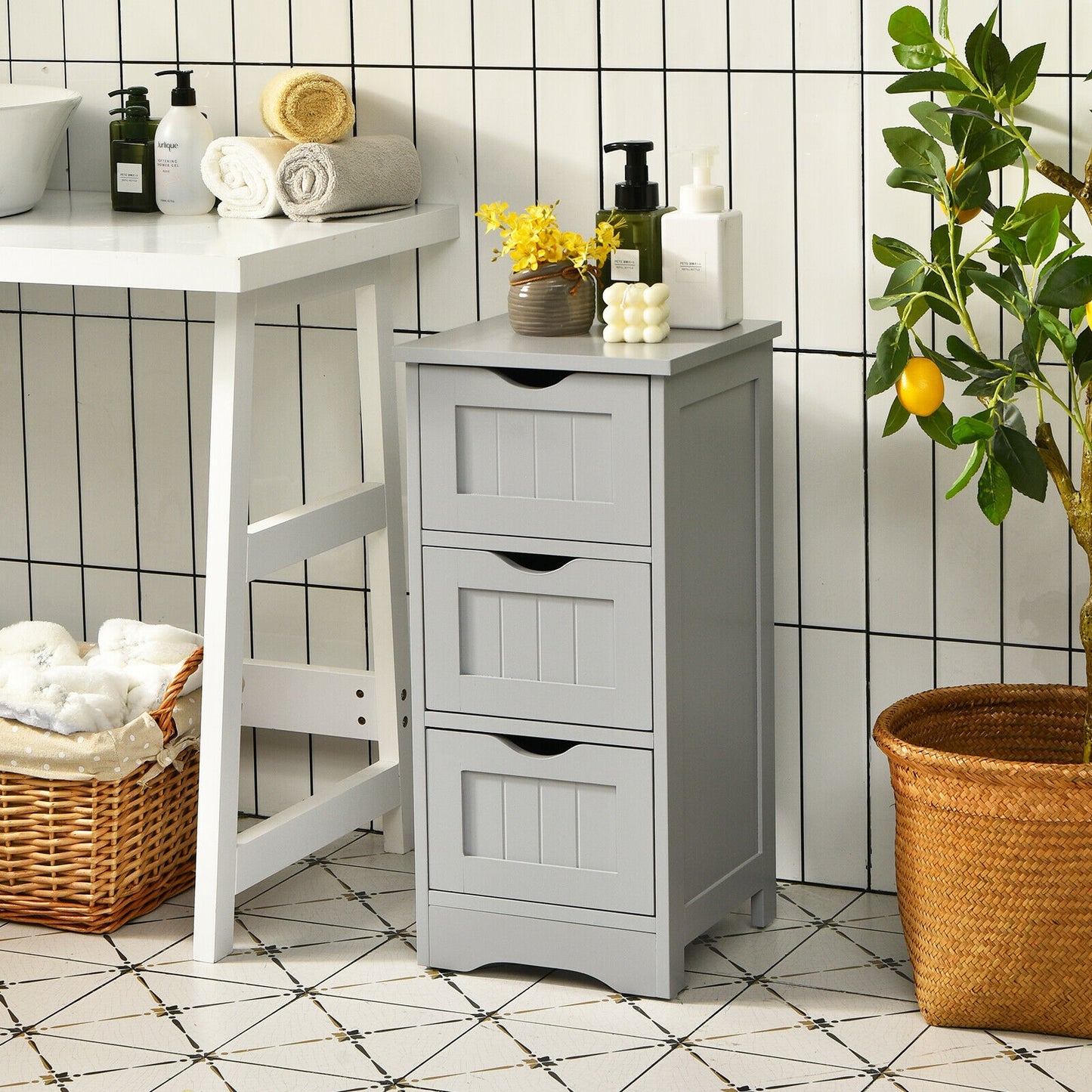 Elegant 3 Tier Freestanding Wooden Bathroom Storage Cabinet