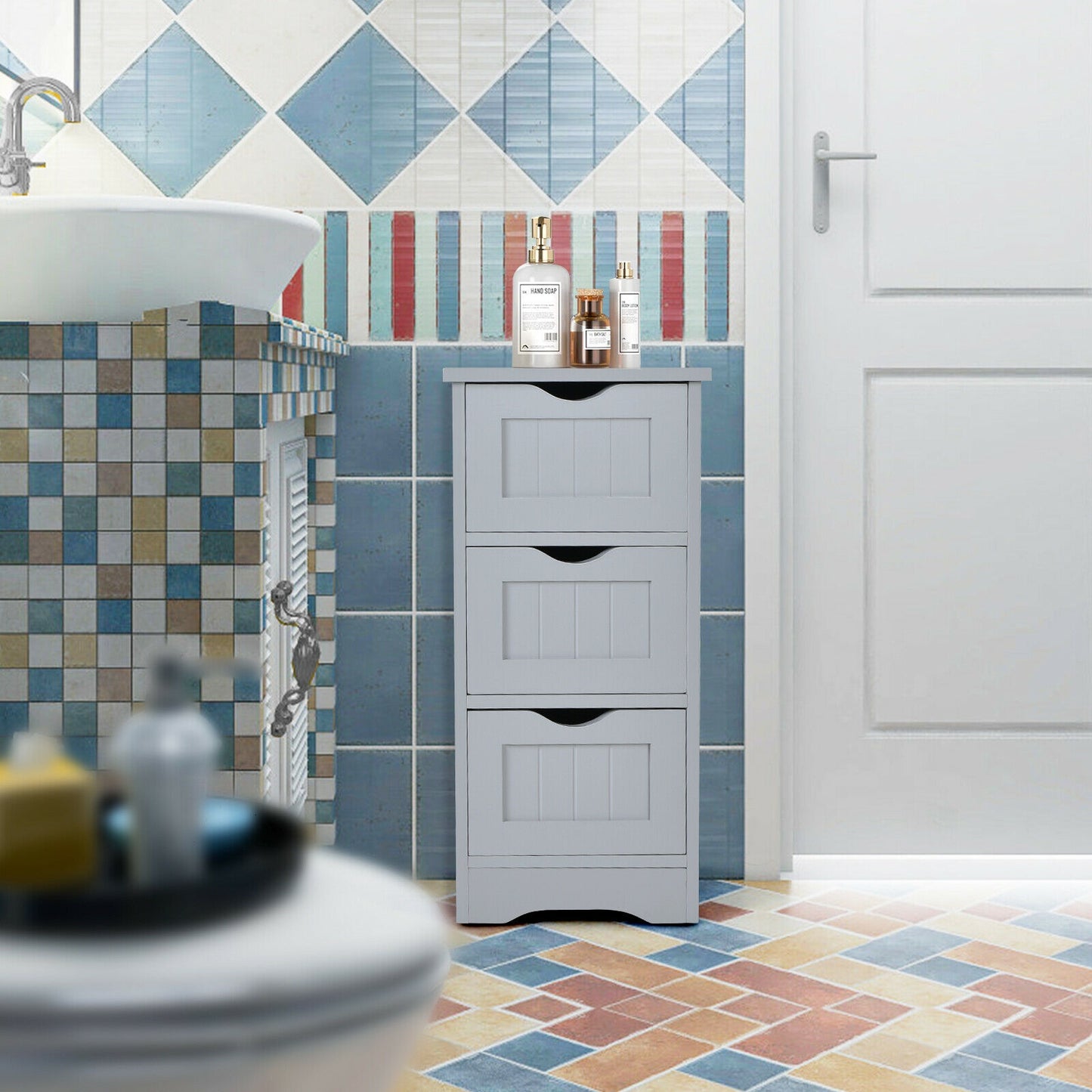 Elegant 3 Tier Freestanding Wooden Bathroom Storage Cabinet