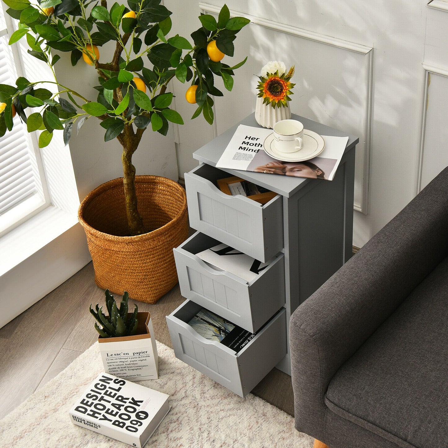 Elegant 3 Tier Freestanding Wooden Bathroom Storage Cabinet