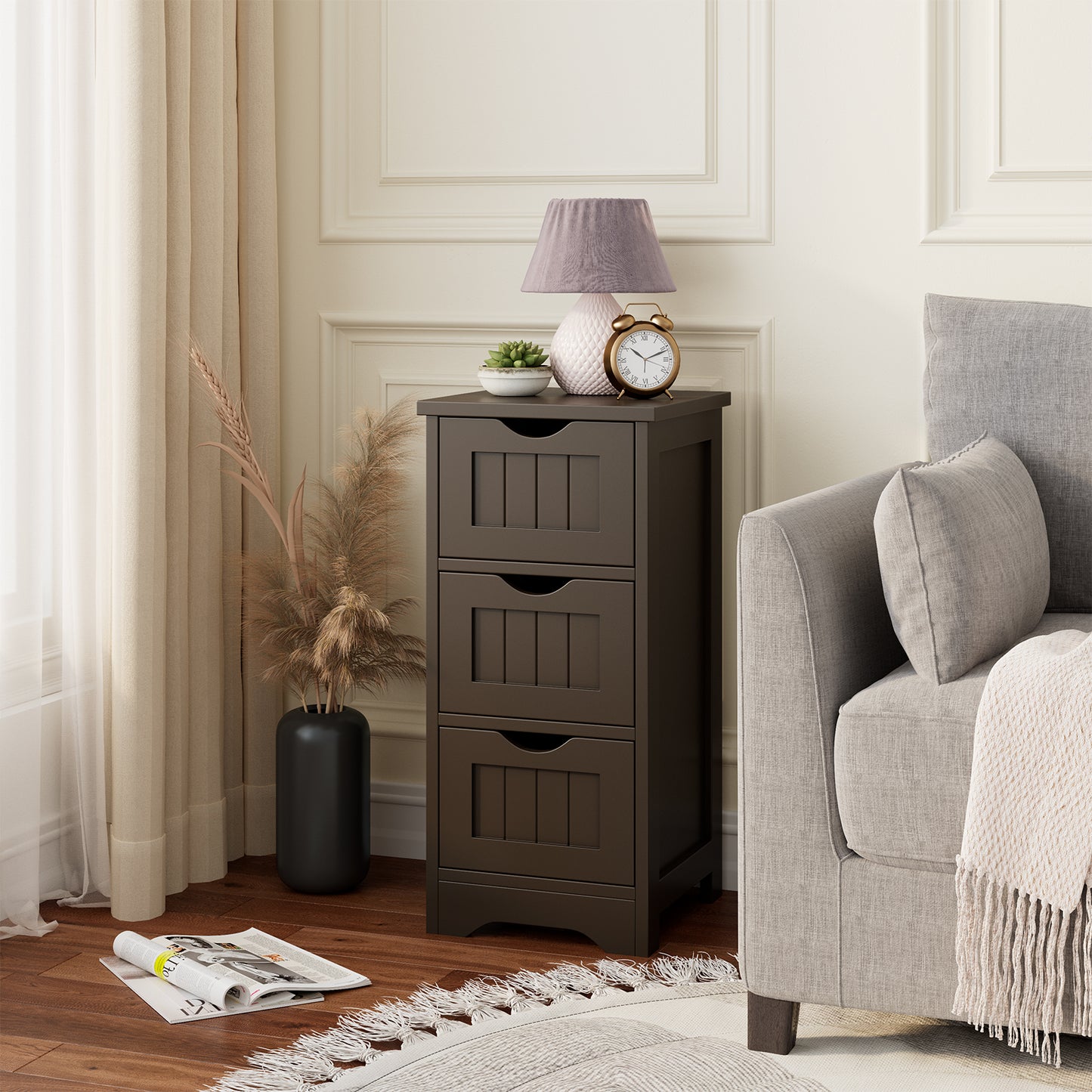 Elegant 3 Tier Freestanding Wooden Bathroom Storage Cabinet