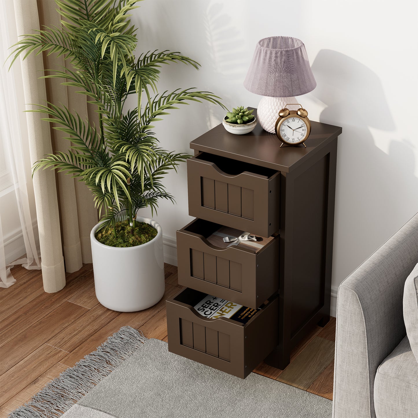 Elegant 3 Tier Freestanding Wooden Bathroom Storage Cabinet
