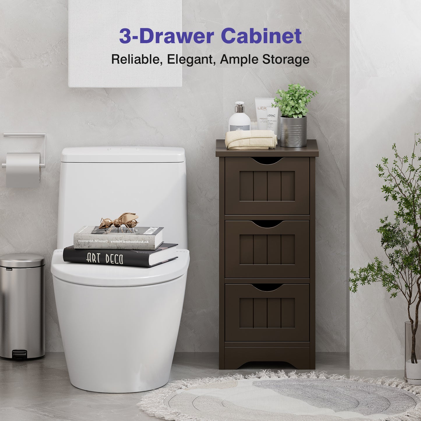 Elegant 3 Tier Freestanding Wooden Bathroom Storage Cabinet