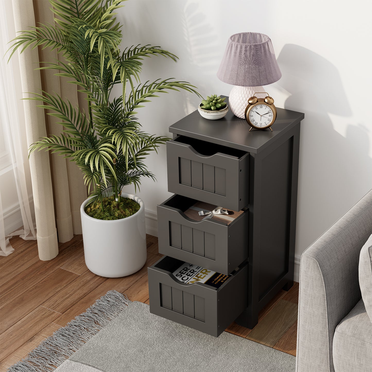 Elegant 3 Tier Freestanding Wooden Bathroom Storage Cabinet