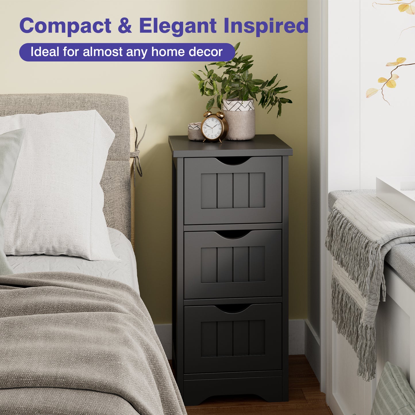 Elegant 3 Tier Freestanding Wooden Bathroom Storage Cabinet