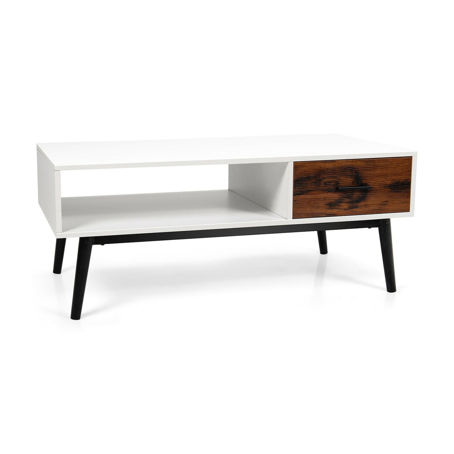 Rustic Wood Coffee Table with Storage Drawer and Open Display Shelf
