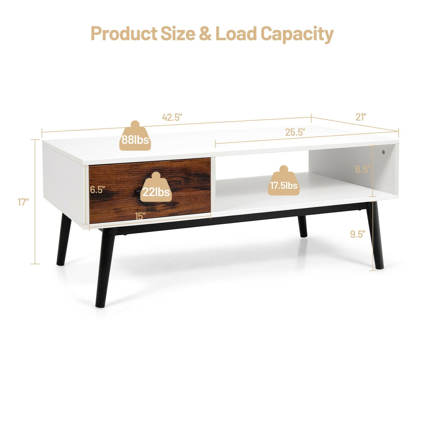 Rustic Wood Coffee Table with Storage Drawer and Open Display Shelf