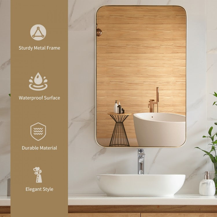 32" x 20" Wall-Mounted Rectangle Mirror with Metal Frame - Golden