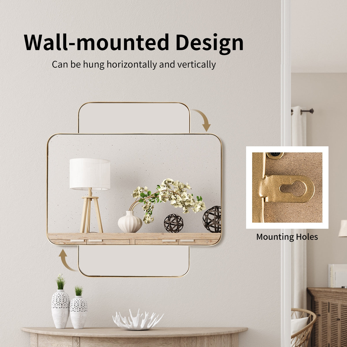 32" x 20" Wall-Mounted Rectangle Mirror with Metal Frame - Golden