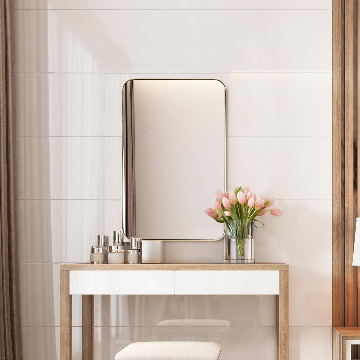 32" x 20" Wall-Mounted Rectangle Mirror with Metal Frame - Golden
