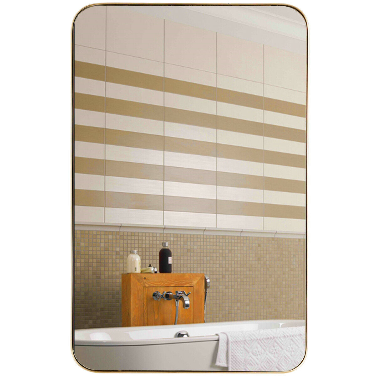 32" x 20" Wall-Mounted Rectangle Mirror with Metal Frame - Golden