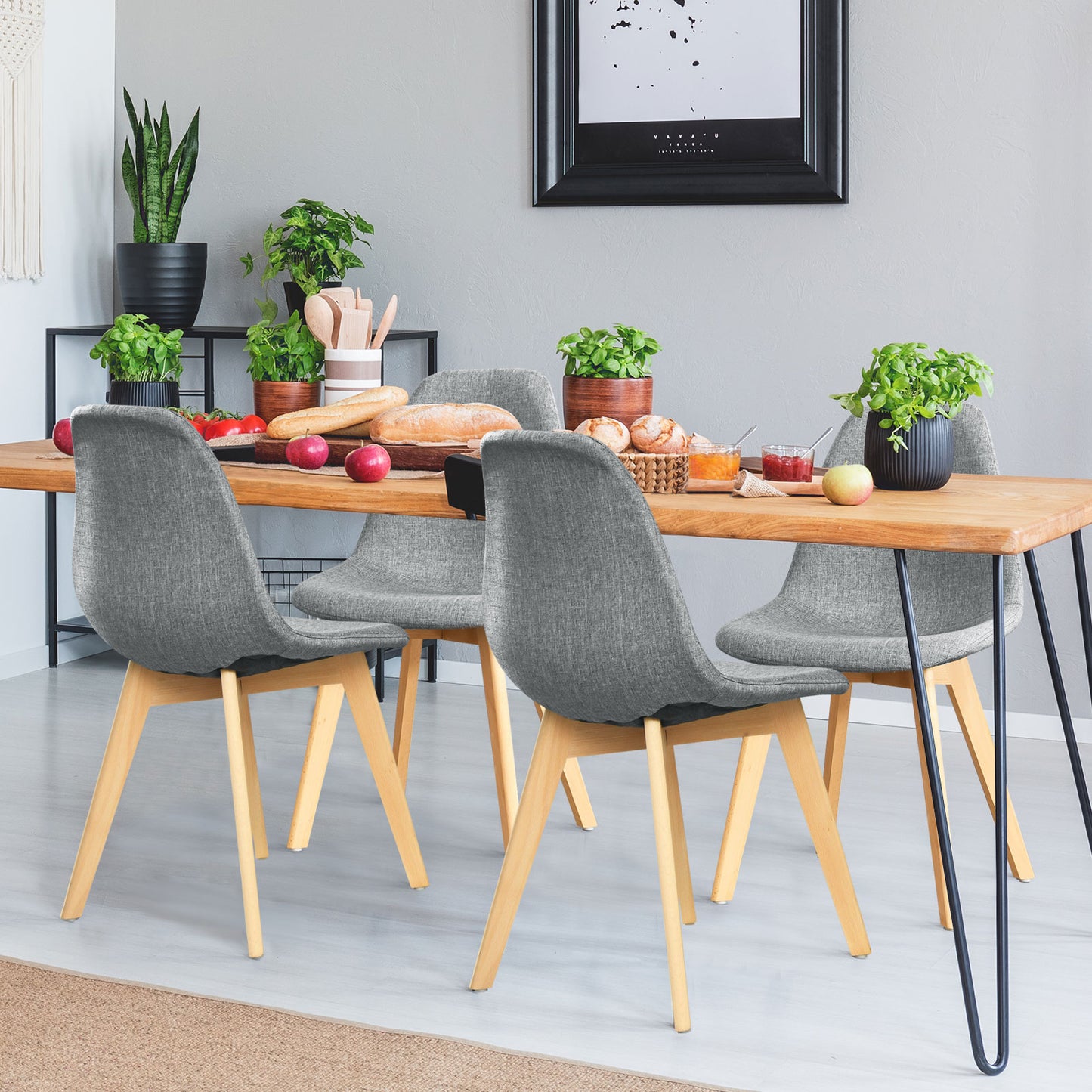 Modern Dining Chairs with Fabric Cushions and Wooden Legs, Set of 4