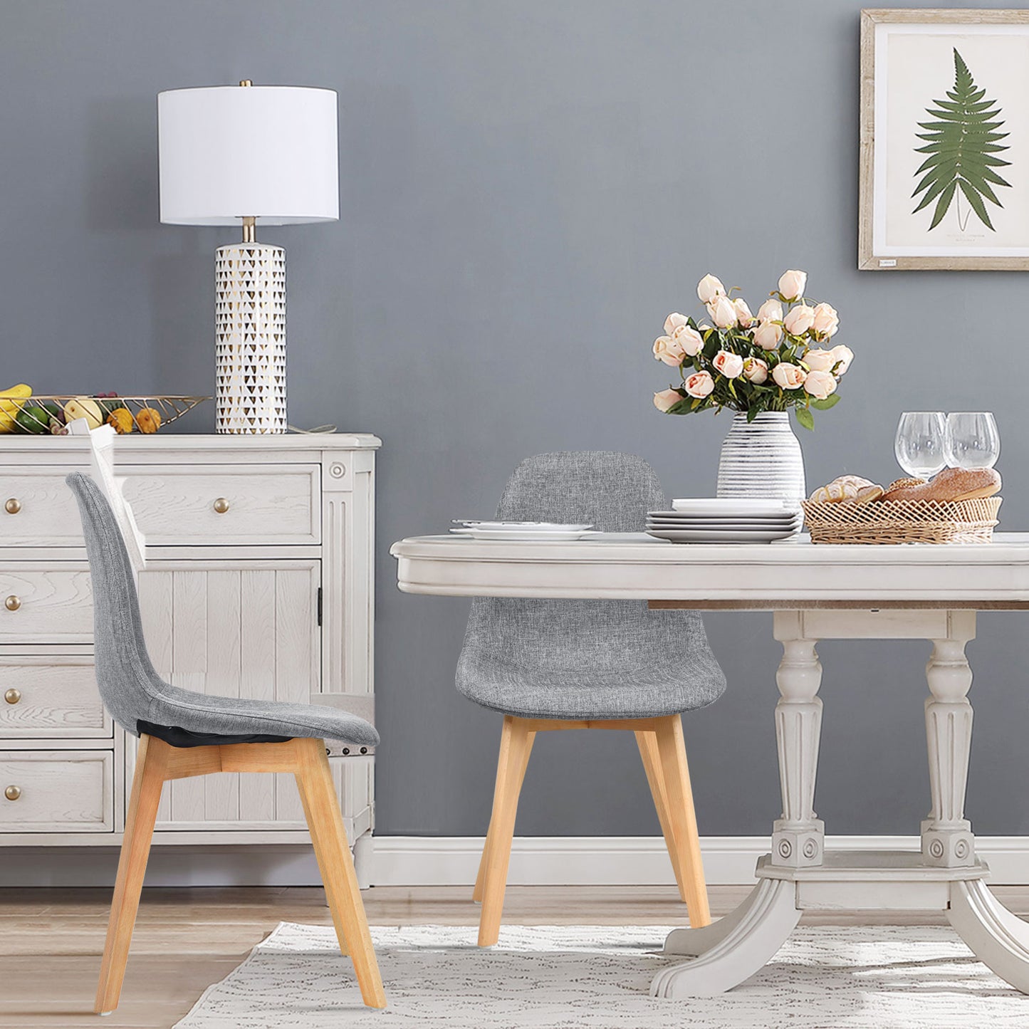Modern Dining Chairs with Fabric Cushions and Wooden Legs, Set of 4
