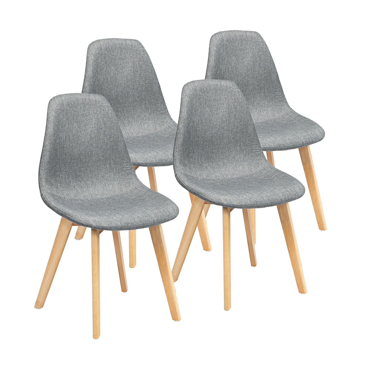 Modern Dining Chairs with Fabric Cushions and Wooden Legs, Set of 4