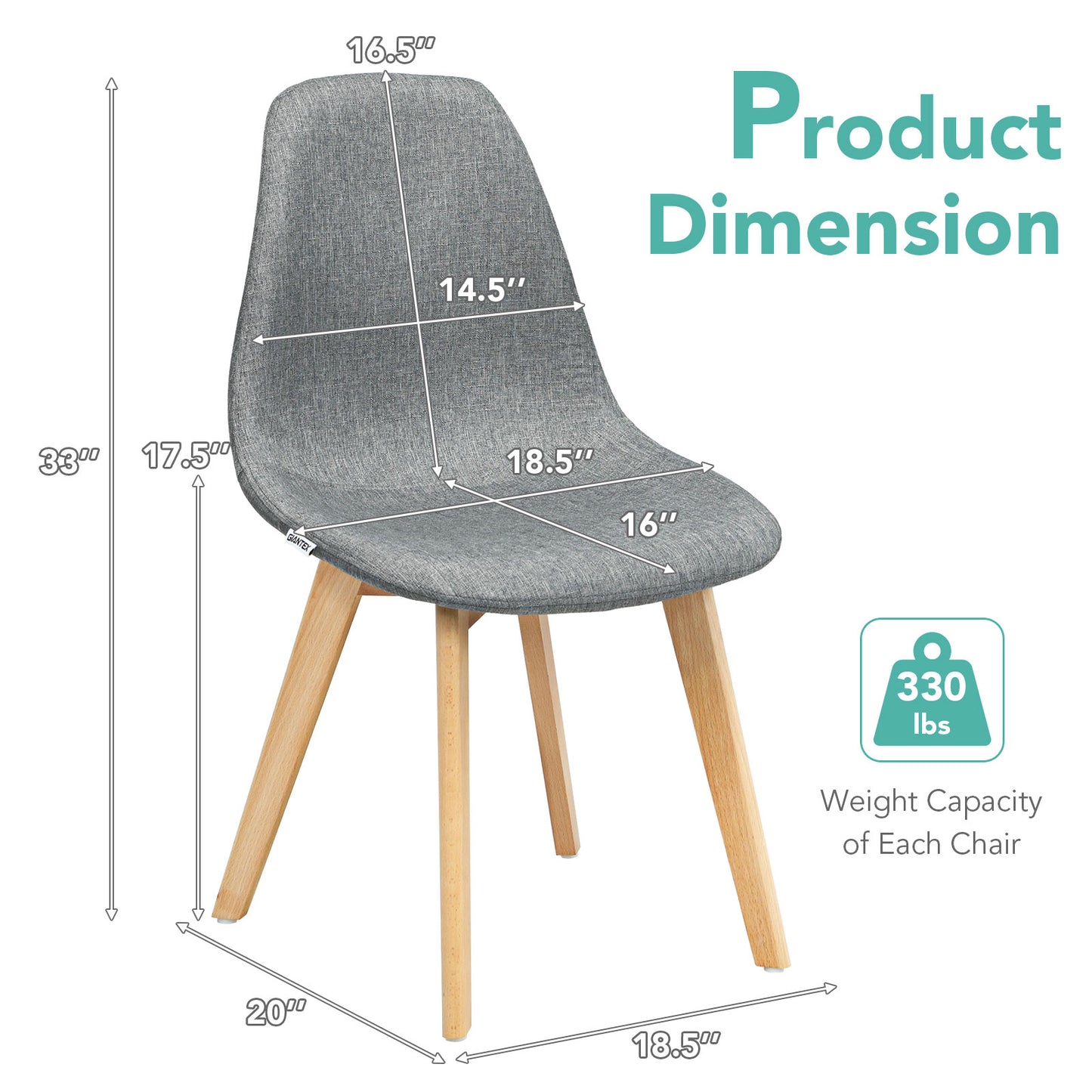 Modern Dining Chairs with Fabric Cushions and Wooden Legs, Set of 4