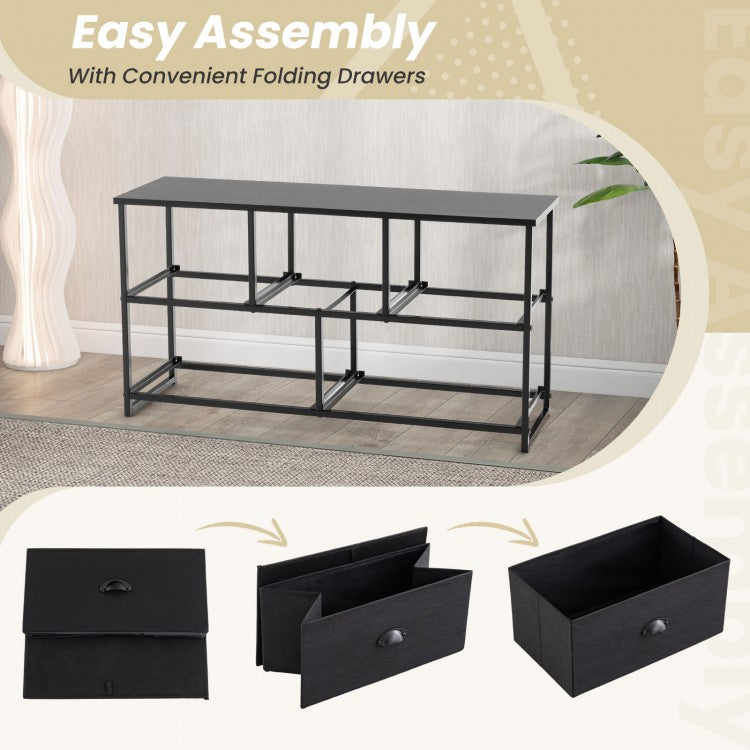 Modern Wood Storage Dresser with Fabric Drawers, Compact Organizer Cabinet – Black