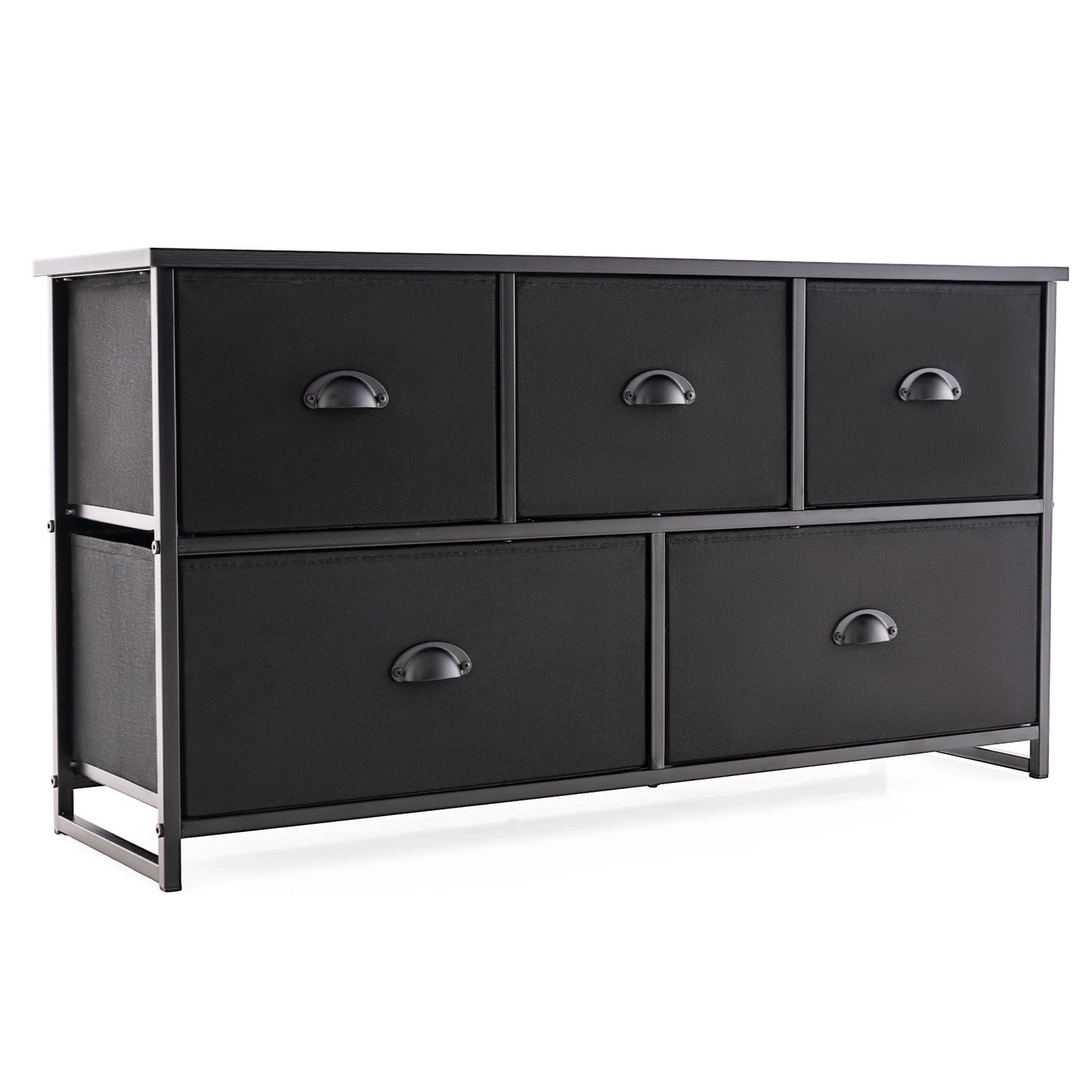 Modern Wood Storage Dresser with Fabric Drawers, Compact Organizer Cabinet – Black