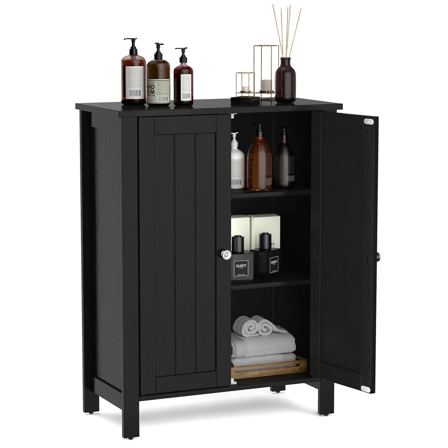 3 Tier 2-Door Bathroom Storage Cabinet Space Saver