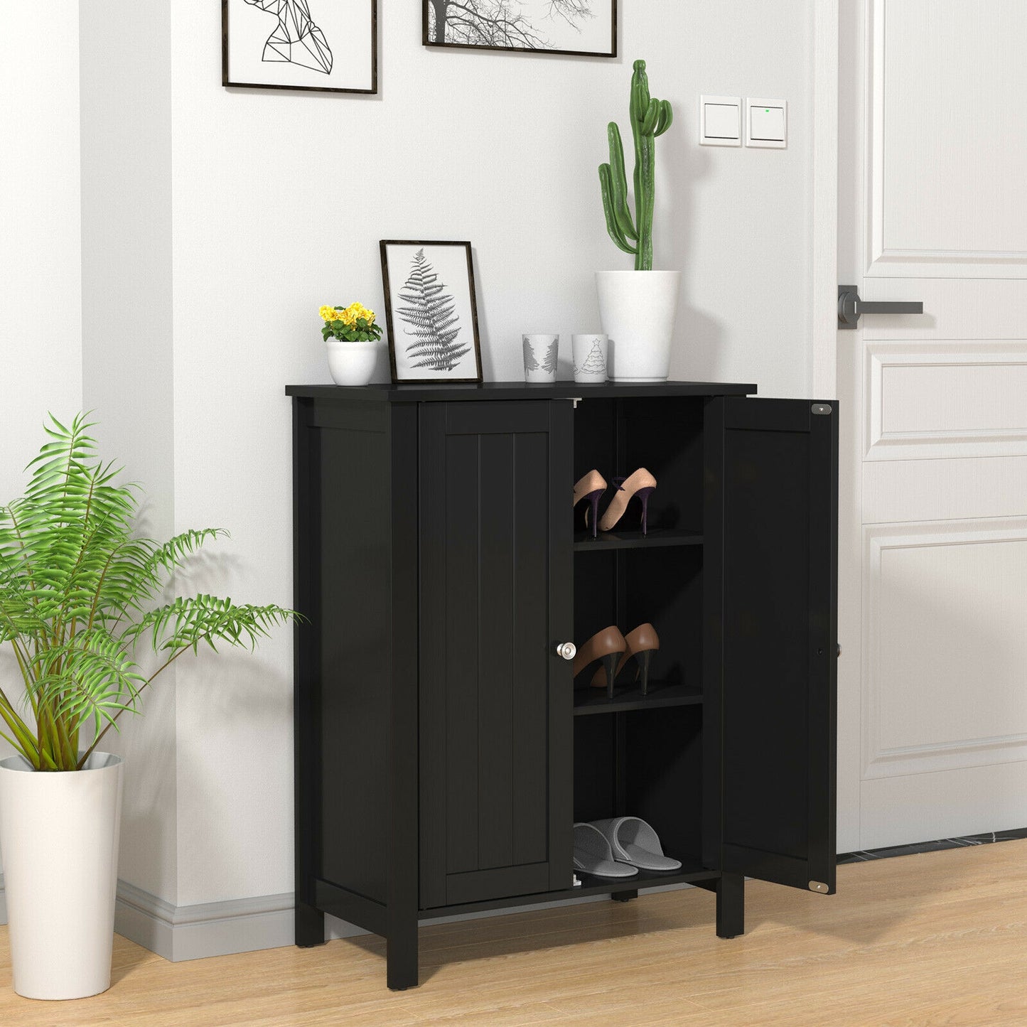 3 Tier 2-Door Bathroom Storage Cabinet Space Saver