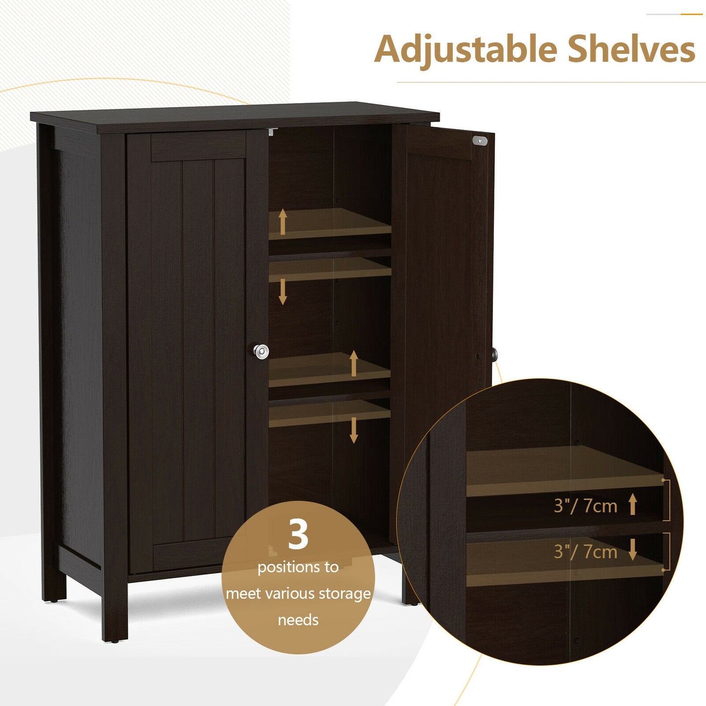 3 Tier 2-Door Bathroom Storage Cabinet Space Saver