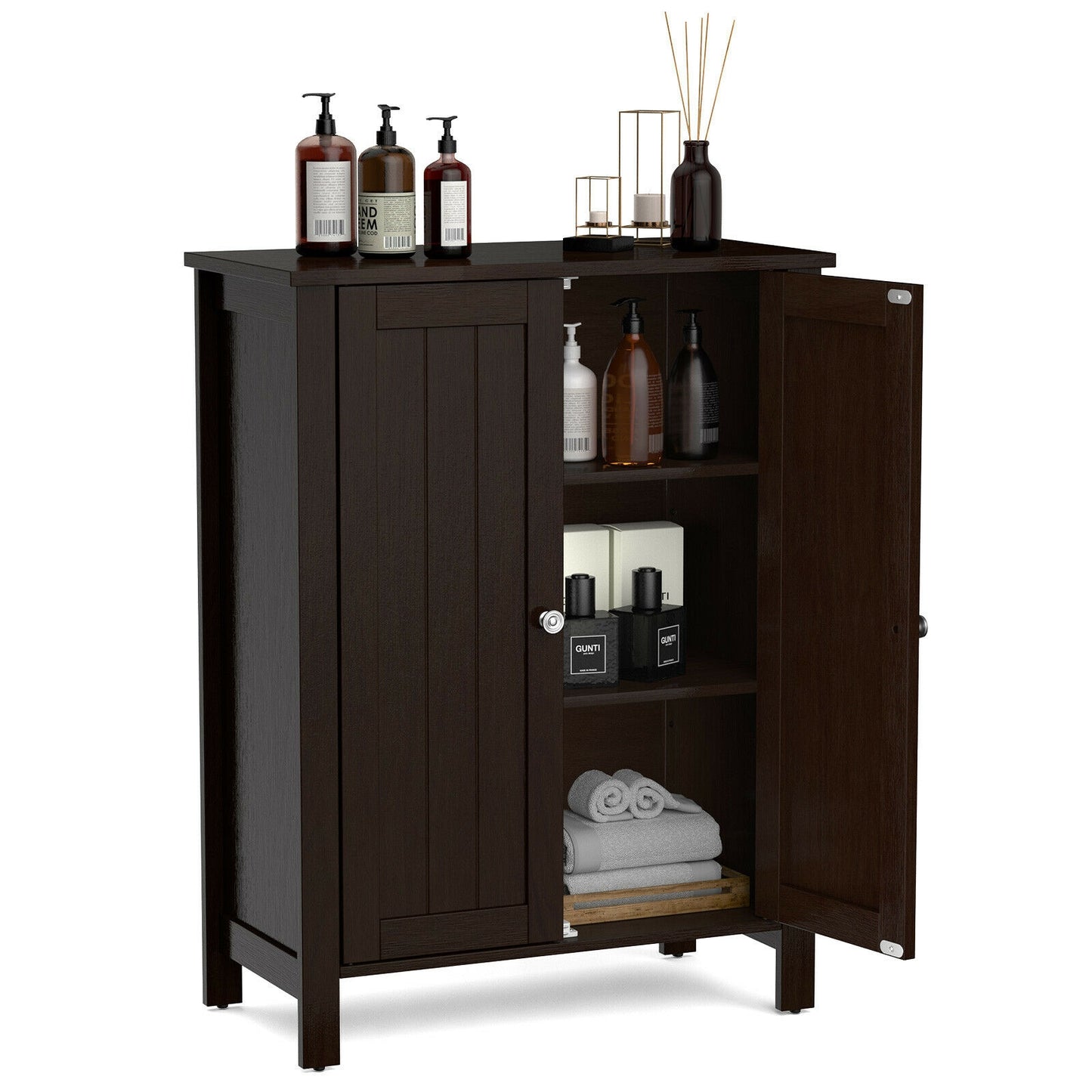 3 Tier 2-Door Bathroom Storage Cabinet Space Saver