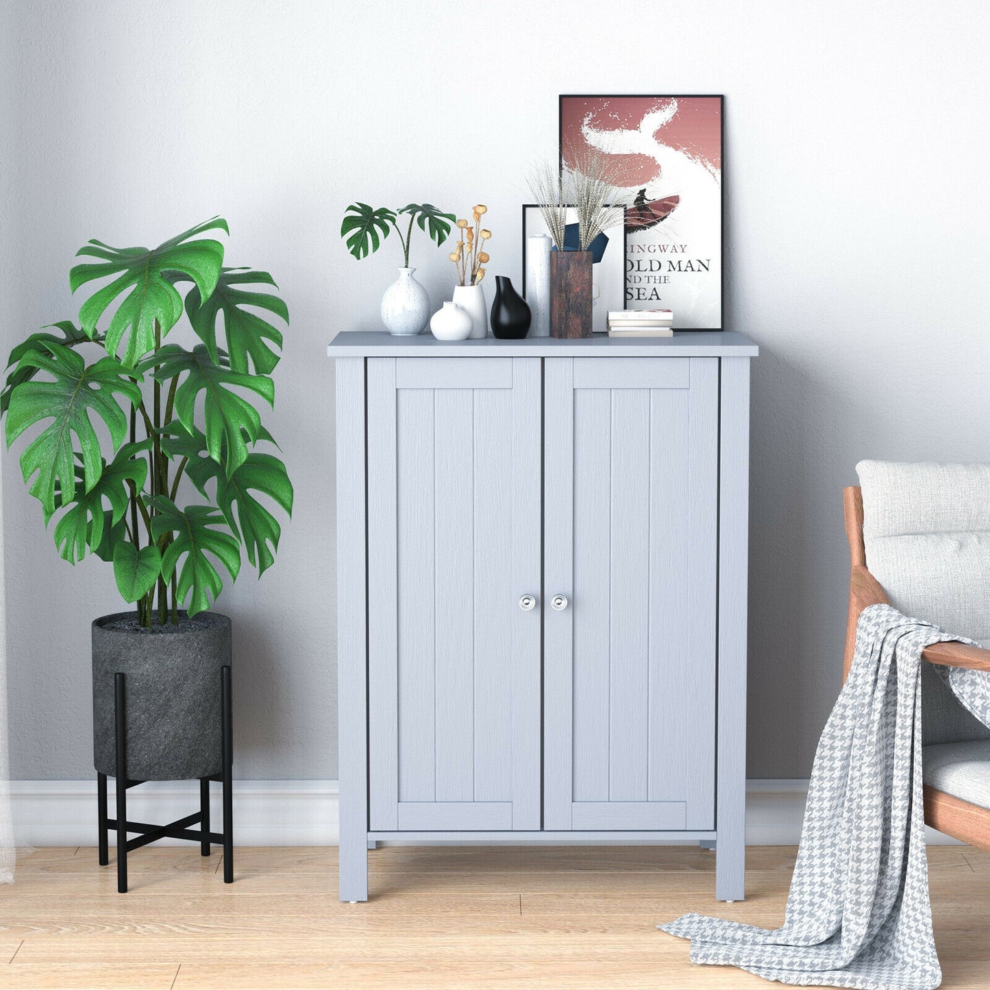 3 Tier 2-Door Bathroom Storage Cabinet Space Saver