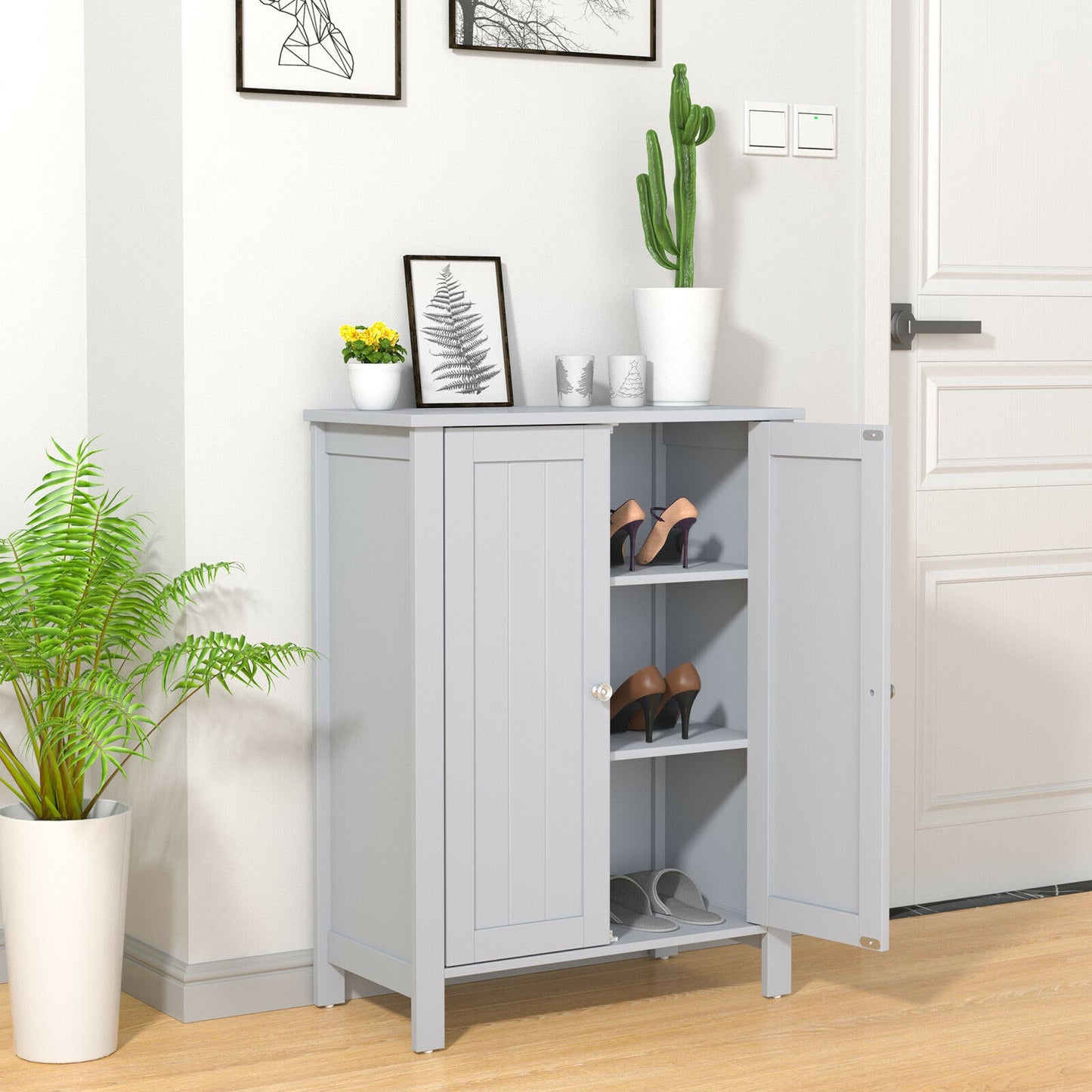 3 Tier 2-Door Bathroom Storage Cabinet Space Saver