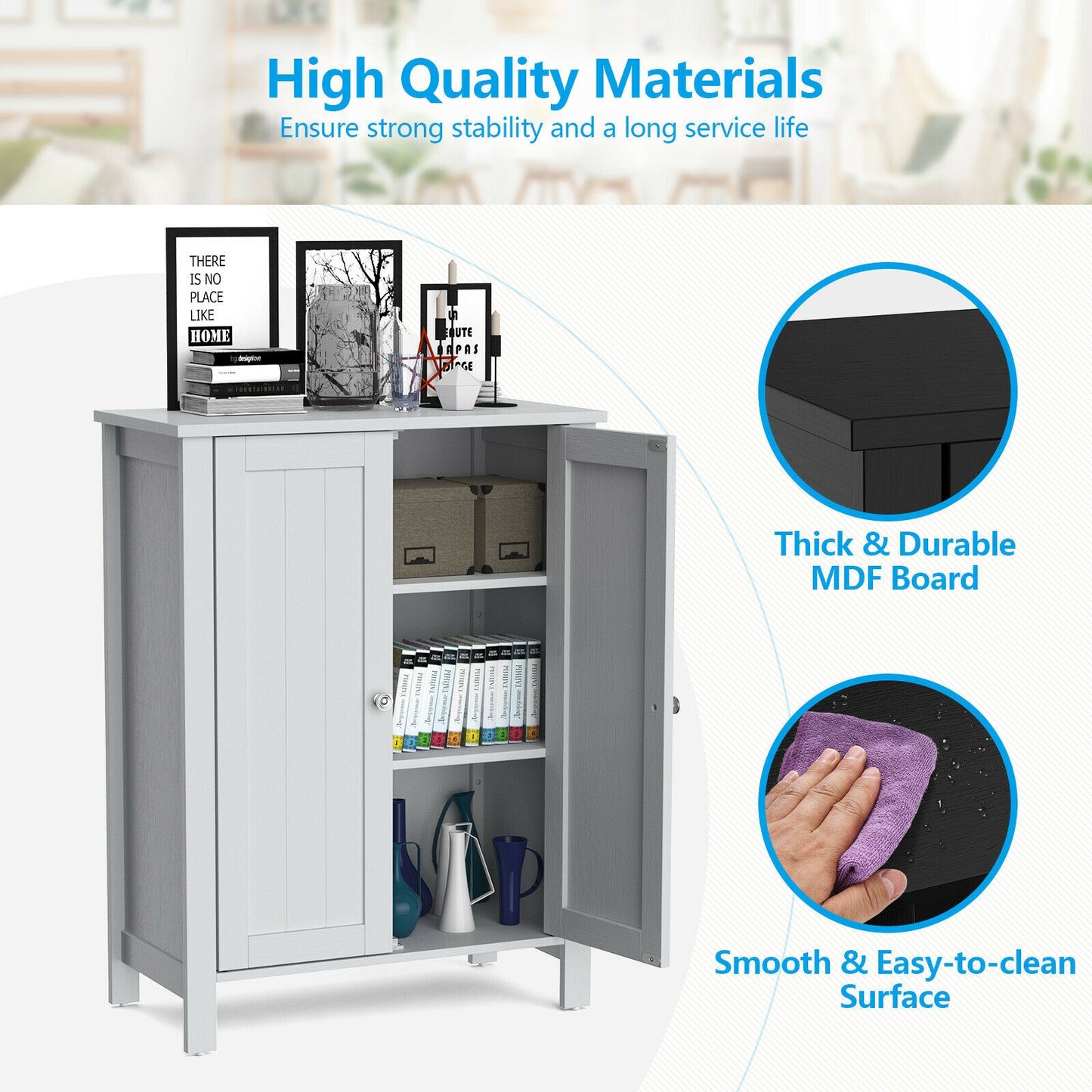 3 Tier 2-Door Bathroom Storage Cabinet Space Saver