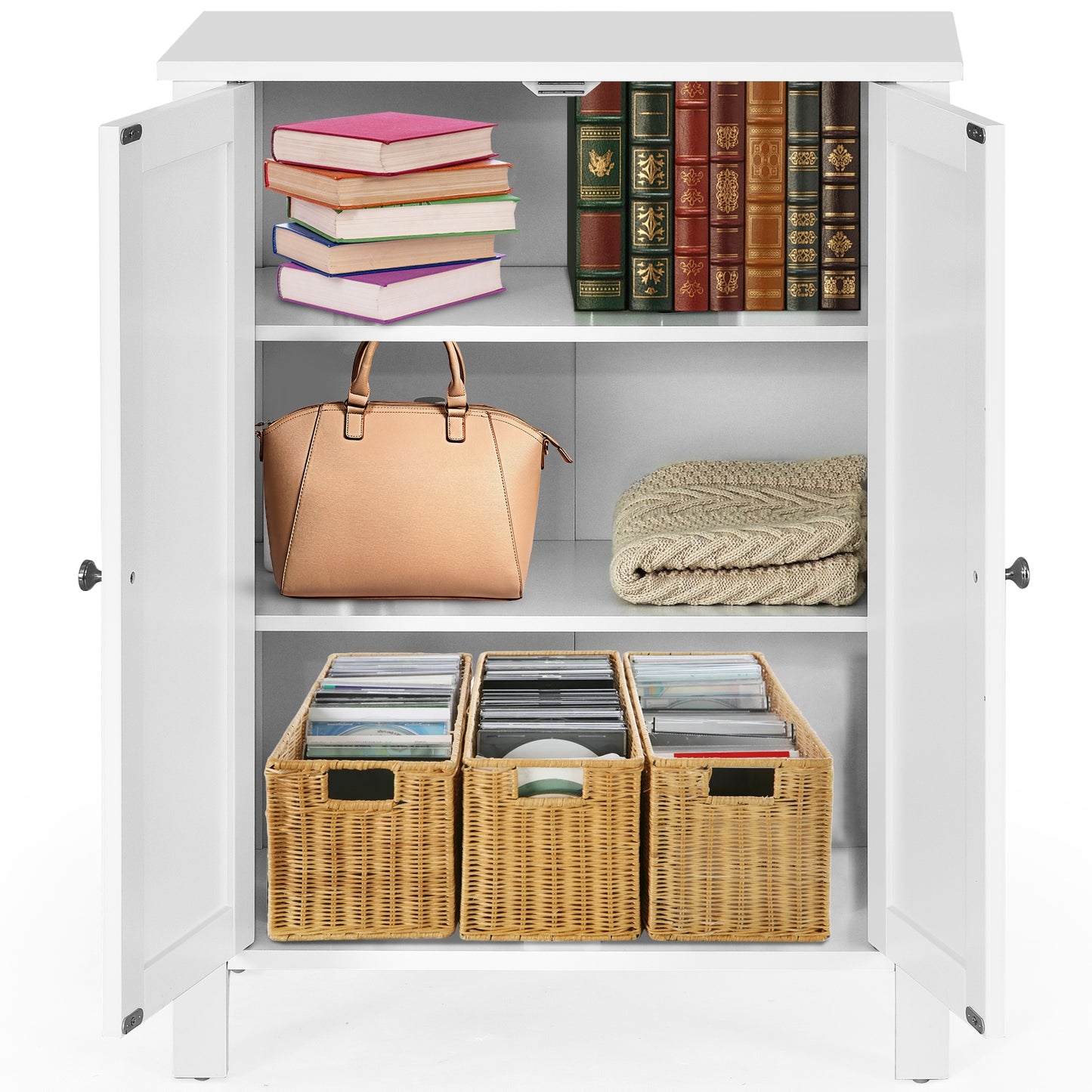 3 Tier 2-Door Bathroom Storage Cabinet Space Saver