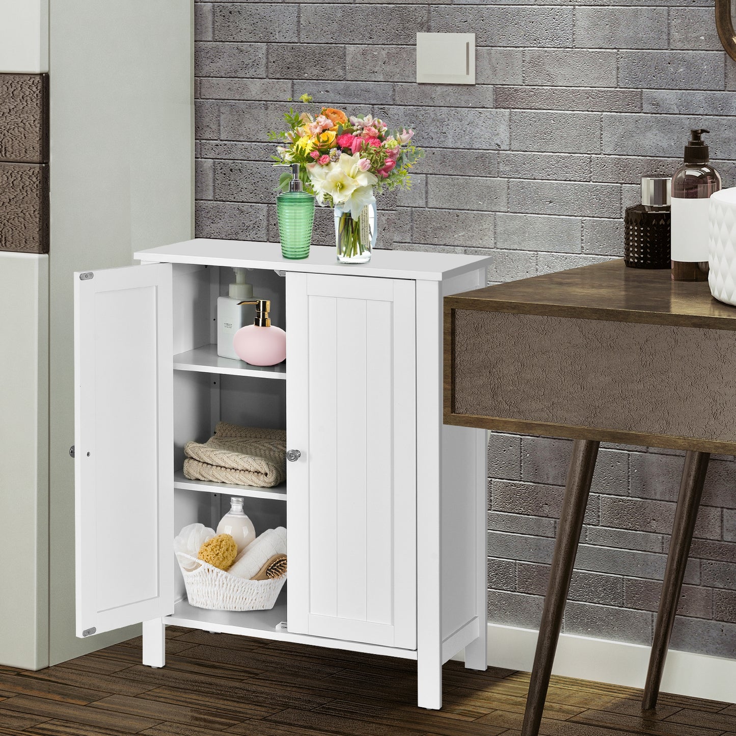 3 Tier 2-Door Bathroom Storage Cabinet Space Saver
