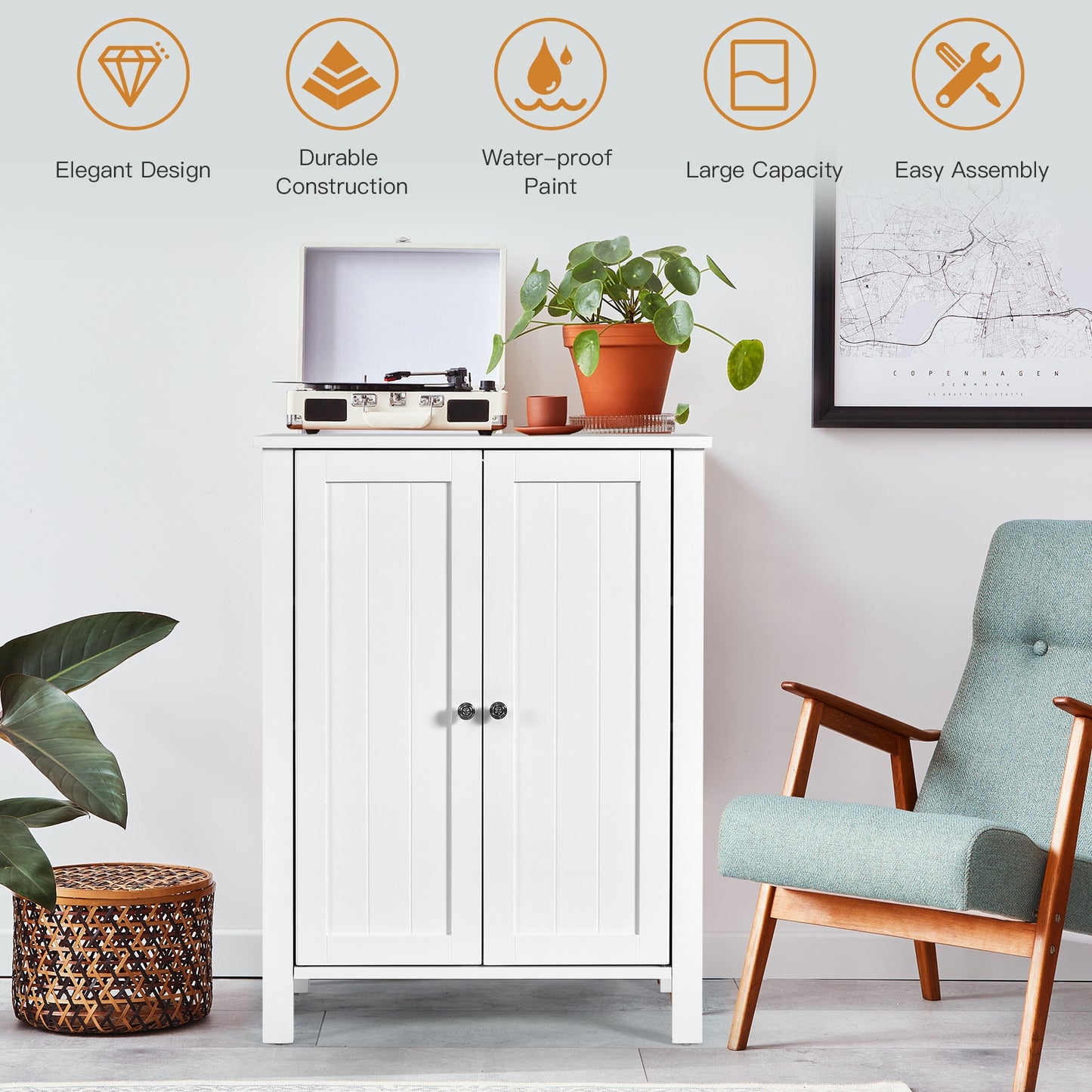 3 Tier 2-Door Bathroom Storage Cabinet Space Saver