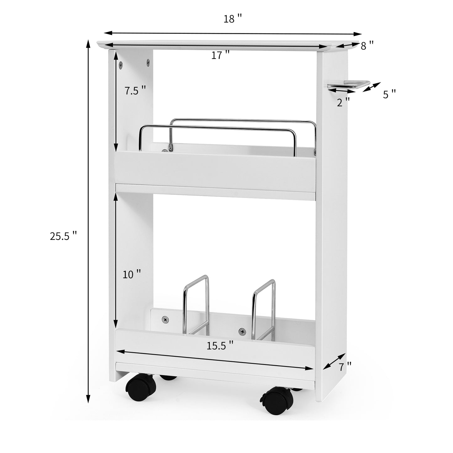 Slim Rolling Bathroom Storage Cabinet with 3 Tier Shelves & 360° Swivel Casters