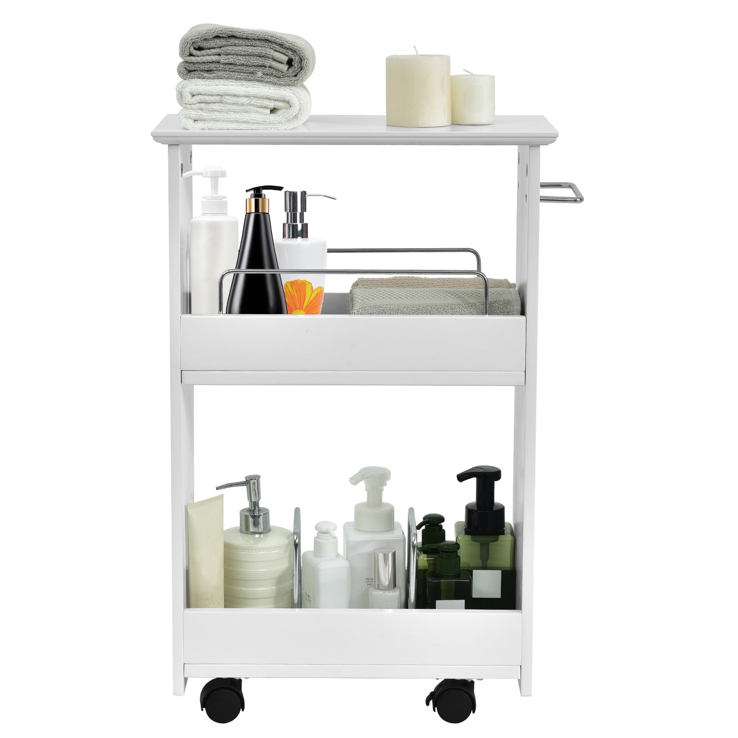 Slim Rolling Bathroom Storage Cabinet with 3 Tier Shelves & 360° Swivel Casters