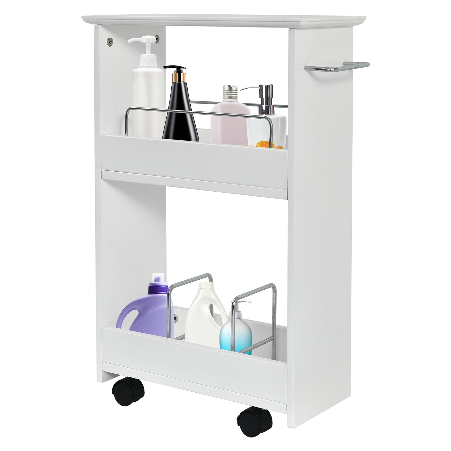 Slim Rolling Bathroom Storage Cabinet with 3 Tier Shelves & 360° Swivel Casters