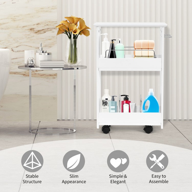 Slim Rolling Bathroom Storage Cabinet with 3 Tier Shelves & 360° Swivel Casters