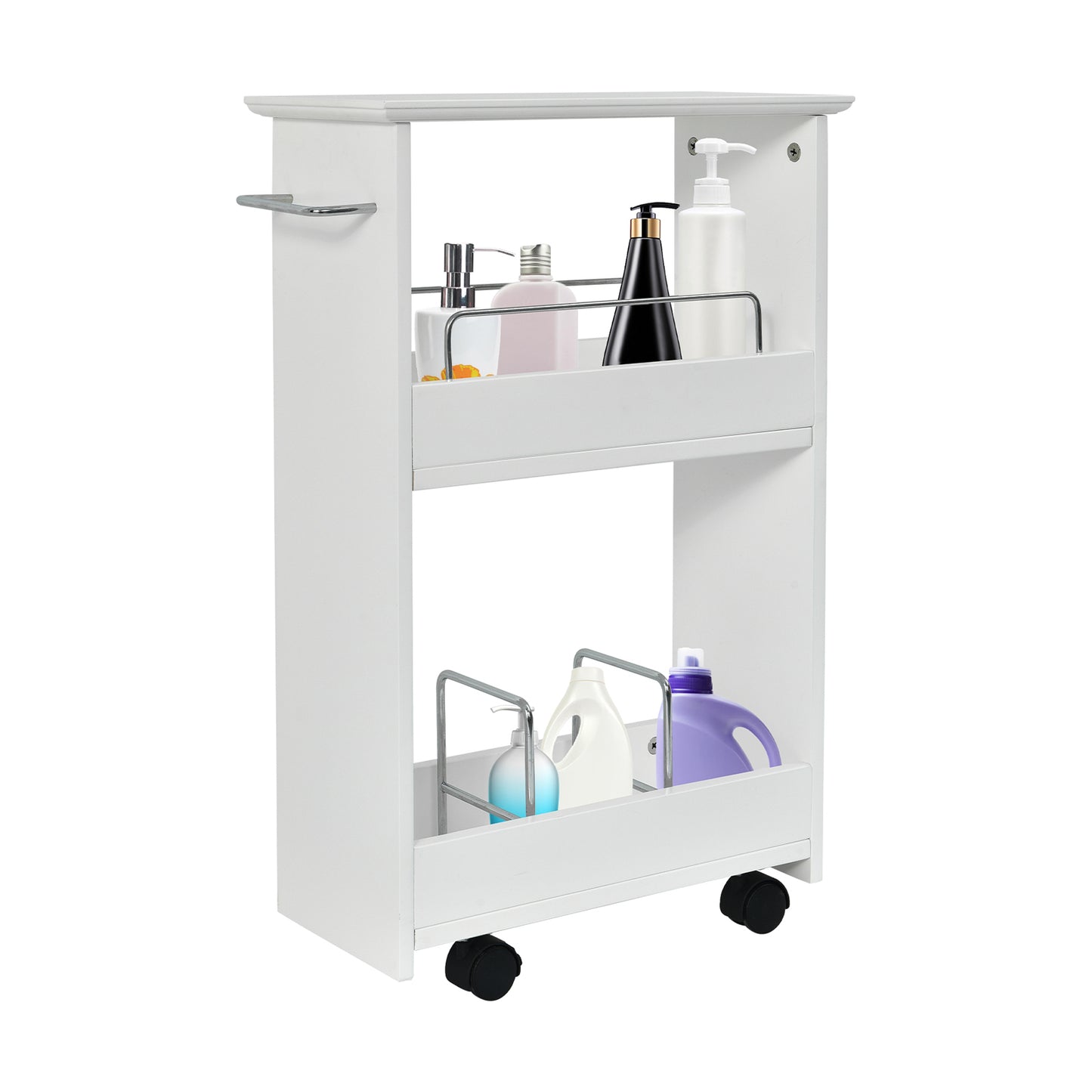 Slim Rolling Bathroom Storage Cabinet with 3 Tier Shelves & 360° Swivel Casters
